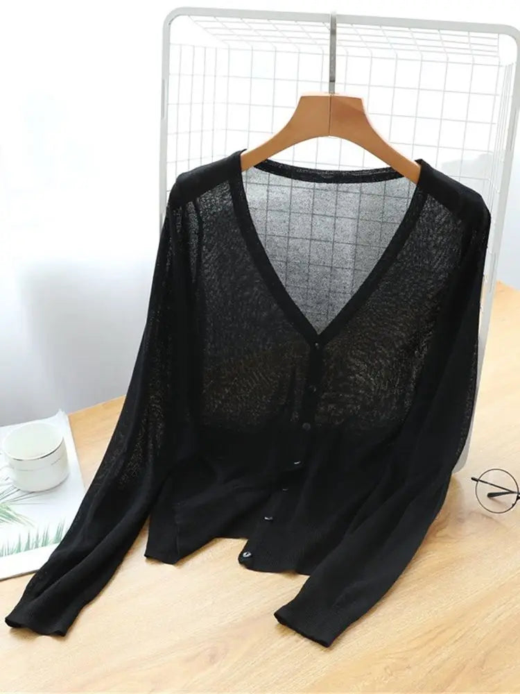 Korean Fashion Summer Autumn M-6XL Women V-Neck Knitted Casual Loose Full Sleeve Sweaters Cardigans Lady Knitting Outwear ZY6870 - Matrix Studios