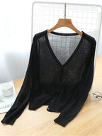 Korean Fashion Summer Autumn M-6XL Women V-Neck Knitted Casual Loose Full Sleeve Sweaters Cardigans Lady Knitting Outwear ZY6870 - Matrix Studios