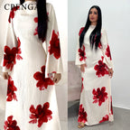 Arabesque Bell Sleeve Flowy Maxi Abaya Dress Elegant Floral Print Muslim Modest Long Dress Islamic Vacation Outfit Summer Robe - Matrix-studios.com