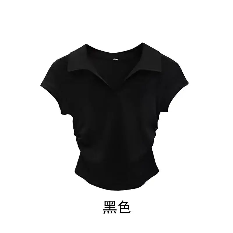 Cotton Summer Sexy Women's T Shirt Skinny Slim Basic Solid Crop Top Short Sleeve Polo TShirtCasual Top Tee for Women - Matrix-studios.com