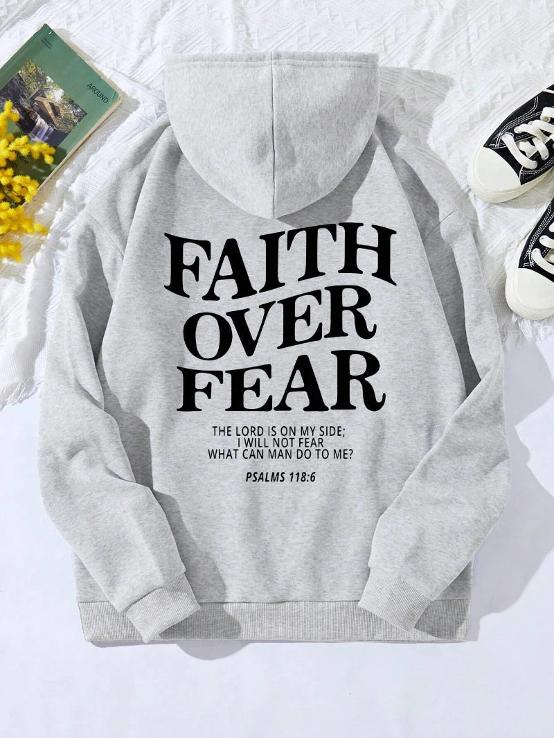 Casual Women's Hoodies Faith Over Fear Letter Printing Sweatshirts Fleece Warm Comfortable Pocket Pullovers Autumn Streetwear - Matrix Studios