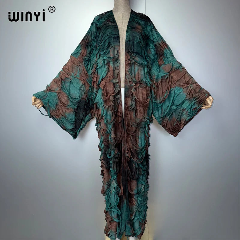WINYI Summer Kimono Tie-Dyed Cardigan Elegant Bikini Cover-Up Cardigan Swimsuit Beach Outfits for Women Dress Fashion Kaftan - Matrix Studios