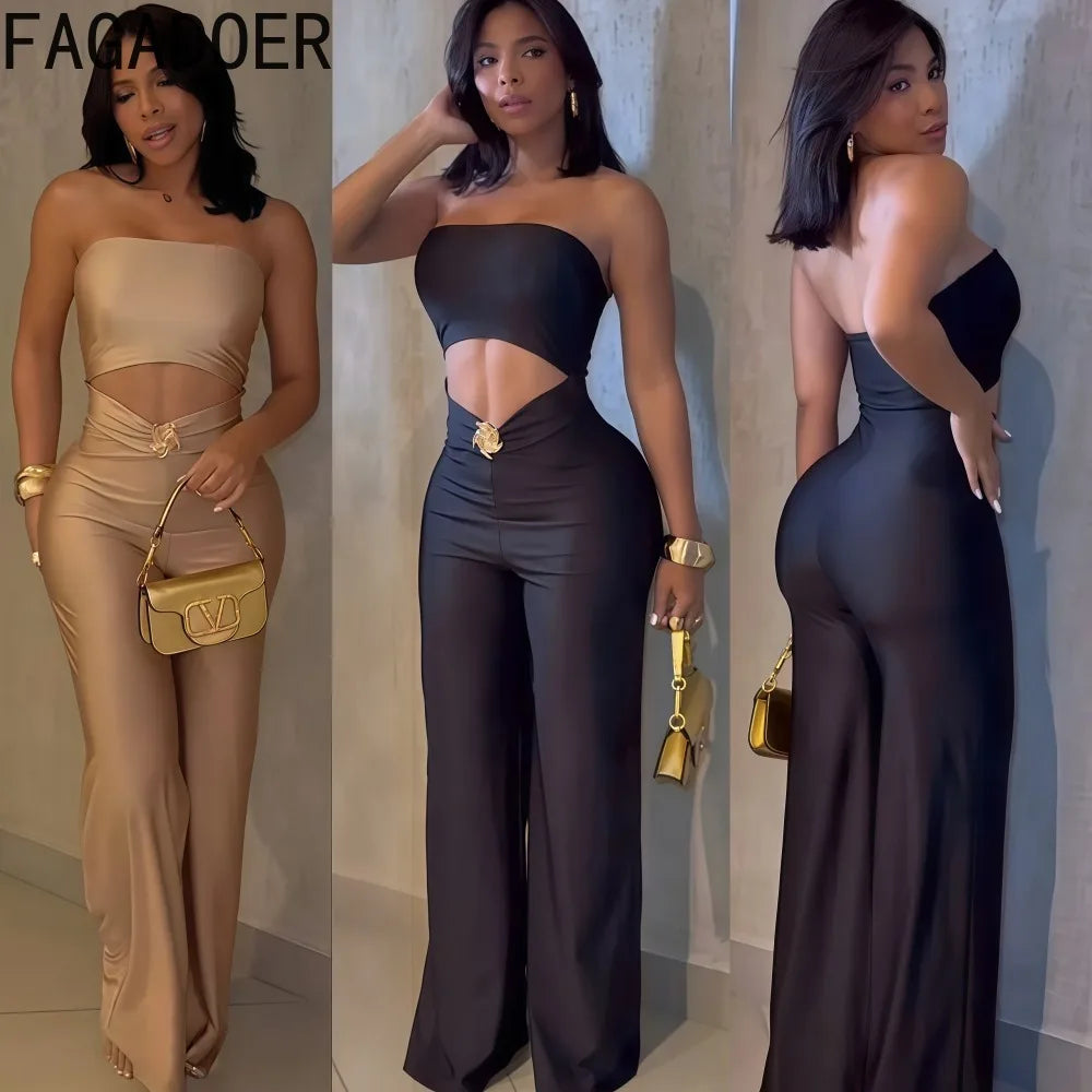 FAGADOER Sexy Hollow Out Bodycon Jumpsuit for Women Solid Color Sleeveless Backless Rompers Female Streetwear Overalls 2025 New - Matrix Studios