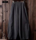 2024 Cotton Linen Bloomers Wide Leg Pants Women Vintage Full Length Fashion Elegent Pants Solid Elasitic Waist Spring Autumn 5XL