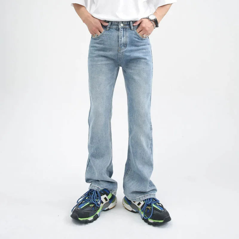 Men High Street Hip Hop Casual Small Flare Denim Jeans Pant Male Japan Korea Style Streetwear Vintage Denim Trousers Pant - Matrix Studios