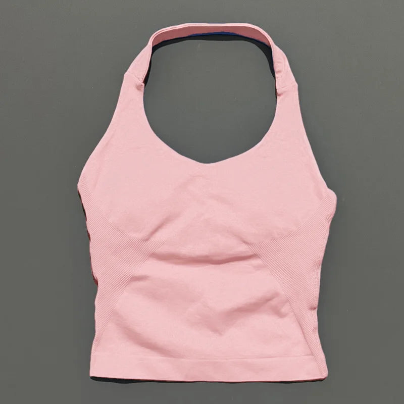 HISTELLO Sports Halter Top Seamless Longline Strappy Gym Tank Top Women Yoga Clothing Workout Fitness Sportswear Pilates Vest - Matrix-studios.com