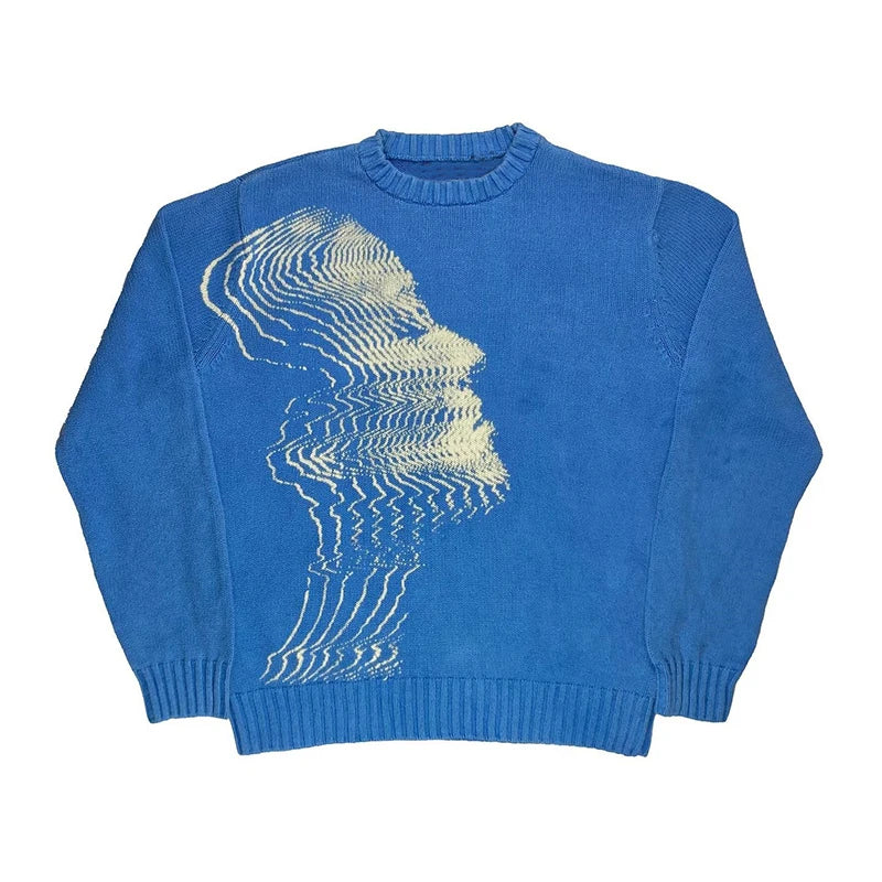 New Hip Hop Streetwear Knitted Sweater men Gothic portrait Print Pullover autumn Harajuku Cotton sweater women Oversized Sweater - Matrix Studios