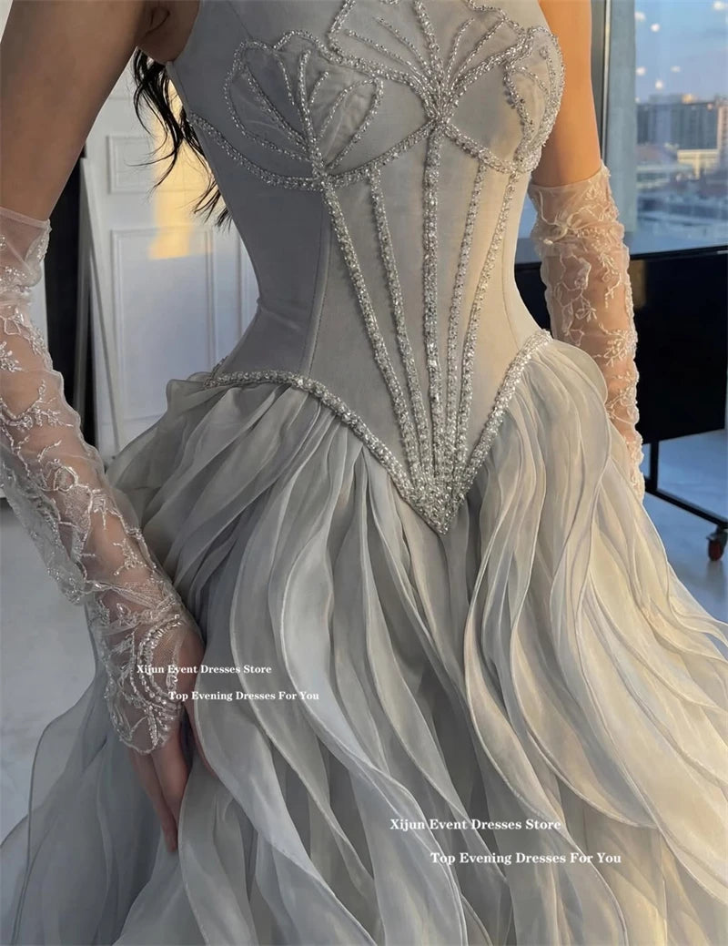 Xijun Luxury Long Evening Dresses Ruffles Beads Formal Dubai Prom Dresses Ruched Sweetheart A-Line Prom Gowns Women Customized - Matrix Studios