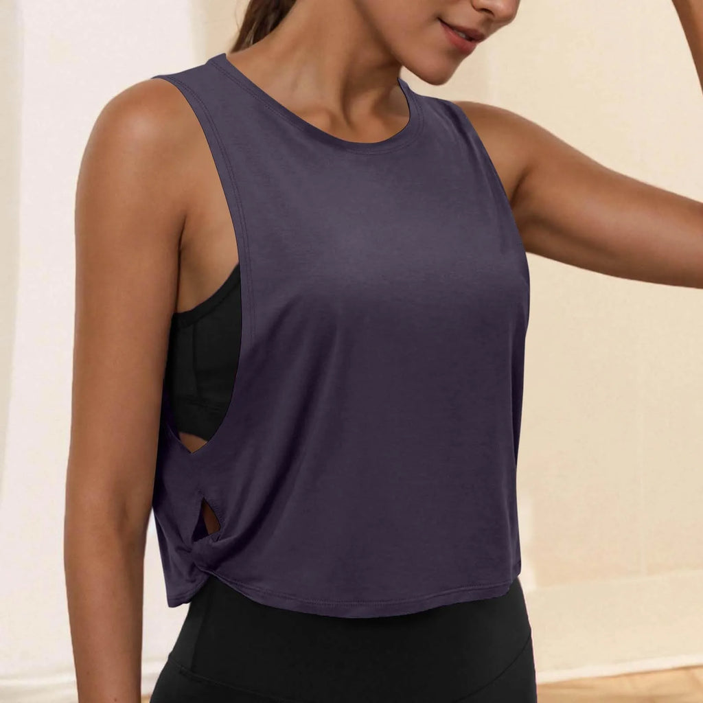 Women Sleeveless Yoga Tops Athletic Vest Breathable Blouse Cover Up Gym Workout Cool T-Shirt Running Short Tank Crop Top - Matrix-studios.com