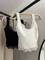 Tossy Black Lace Tank Top For Women V-Neck Backless Streetwear Spaghetti Patchwork Cropped Y2k Top Female Sexy Lace Vest 2026 - Matrix-studios.com