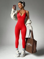Solid Color High Elasticity Sports Overhead Sleeveless Backless Yoga Compression Leggings - Matrix Studios