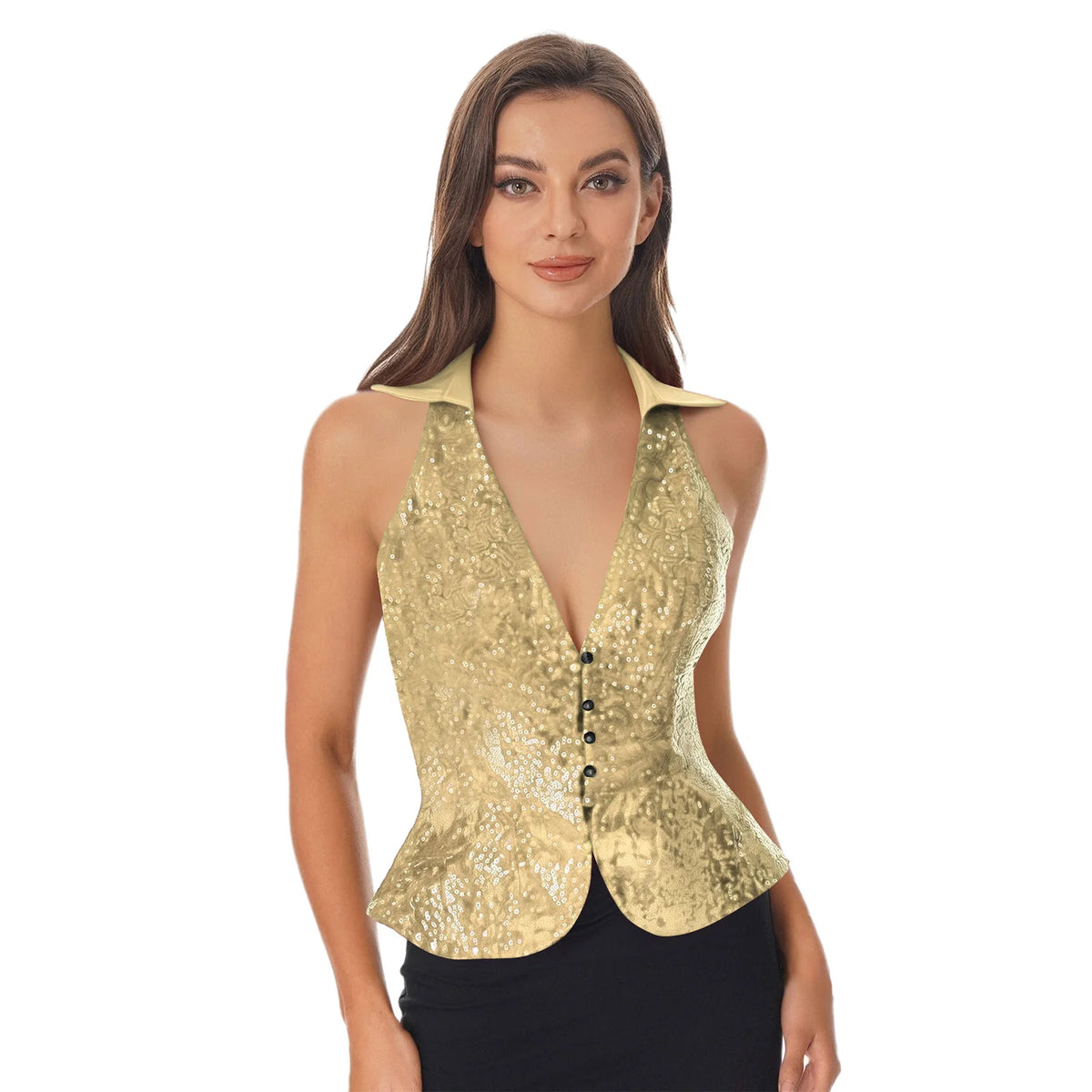 Womens Sequin Vest Lapel Sparkly Cosutme Sleeveless Vests Nightclub Jazz Dance Party Dressy Tops Rave Music Festival Waistcoat - Matrix Studios