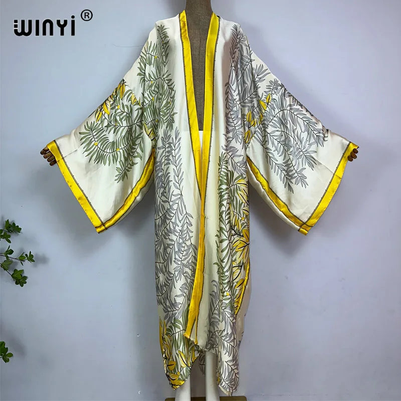 WINYI Summer New Fashion Print Women Cardigan Loose Long Dress Elegant Party Boho Maxi Beach Holiday Cover Up Kimonos Kaftan - Matrix Studios