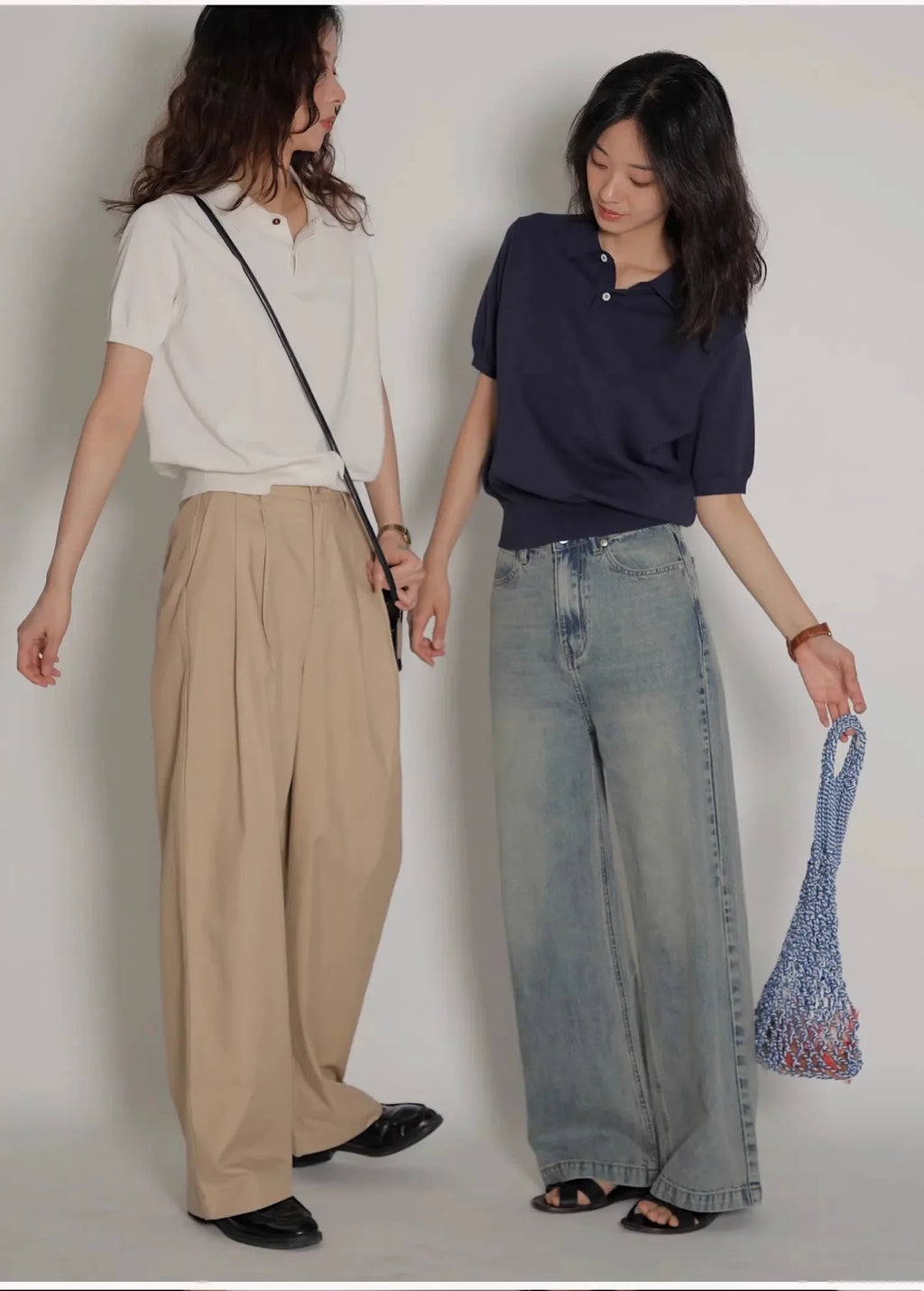 Women's Blue Ice Silk Knitted Polo Shirt Short Sleeve French Lapel Top Thin Summer High-Grade Shoulder T-Shirt - Matrix-studios.com