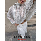 KONDALA Vintage Polka Dot Women Sets Chiffon Bow Tie Loose Blouses Loose Long Skirts Fashion 2026 Spring Summer Holiday Suits - Matrix-studios.com
