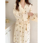 Women Bathing Robe Cartoon Cute Bear Print Bathrobe Nightgown Cardigan Long Sleeve Nightdress Plus Size Loungewear Nightgown Ro - Matrix-studios.com