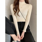 Autumn Winter Mock Neck Women Sweater Vintage Basic Solid Knitted Tops Casual Slim Pullover Korean Sweaters Simple Chic Jumpers - Matrix Studios