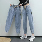 Cargo Jeans Women 2024 Spring and Autumn Korean Version of High Waist Pants Loose Slimming Straight Leg Bundle Haren Pants Tide - Matrix-studios.com