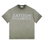 High Street Satoshi Nakamoto T Shirt Classic Retro Letter Wash Distressed Print Shorts Men Women Same Style Shirts Short -pants - Matrix-studios.com