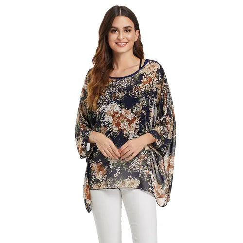BHflutter White Blouse Shirt Women Fashion Batwing Casual Summer Tops Tees Ladies Print Chiffon Blouses Streetwear Plus Size - Matrix-studios.com