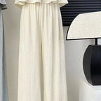 Faionable round Ne Svel Top High Waist Straight Leg Pants Women's Summer New Sle Korean Version Two-Piece Set - Matrix-studios.com