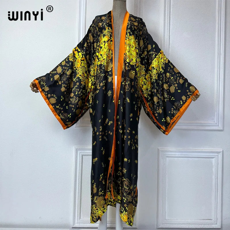 WINYI Summer Bohemian Kimono Beach Cover-Up Swim Suit Elegant African Women Boho Cardigan Sexy Holiday Long Sleeve Beach Dress - Matrix Studios