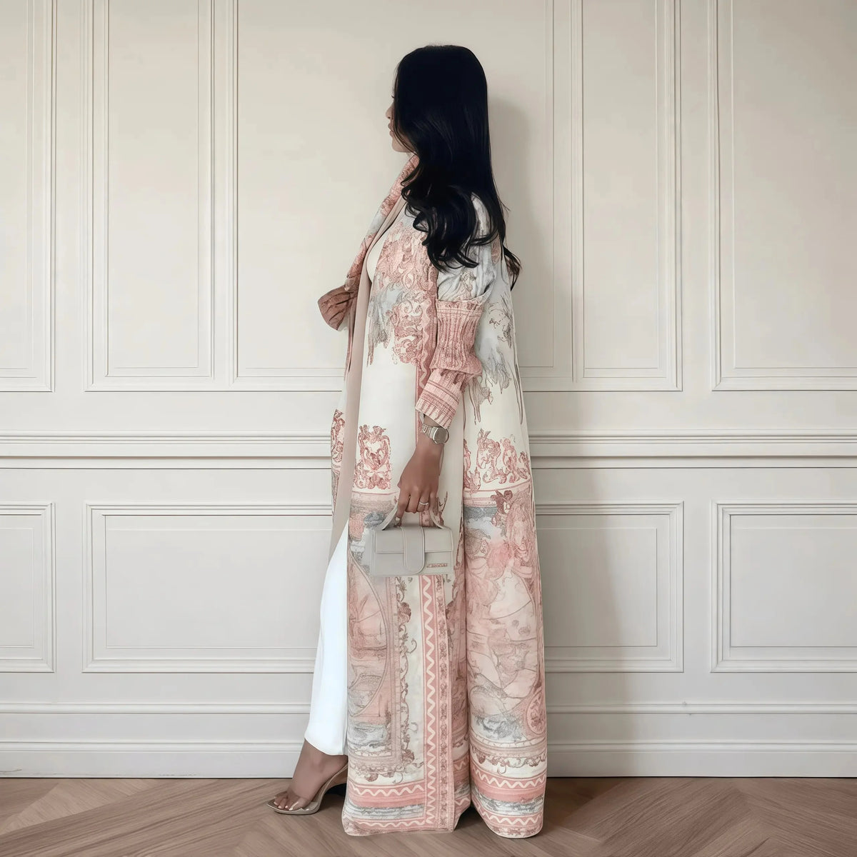 Fold Elegant Vintage Print Open Front  Miyake Abaya, Lightweight Flowy Loose Fit Women's Modest Fashion Long Kimono Cardigan - Matrix-studios.com