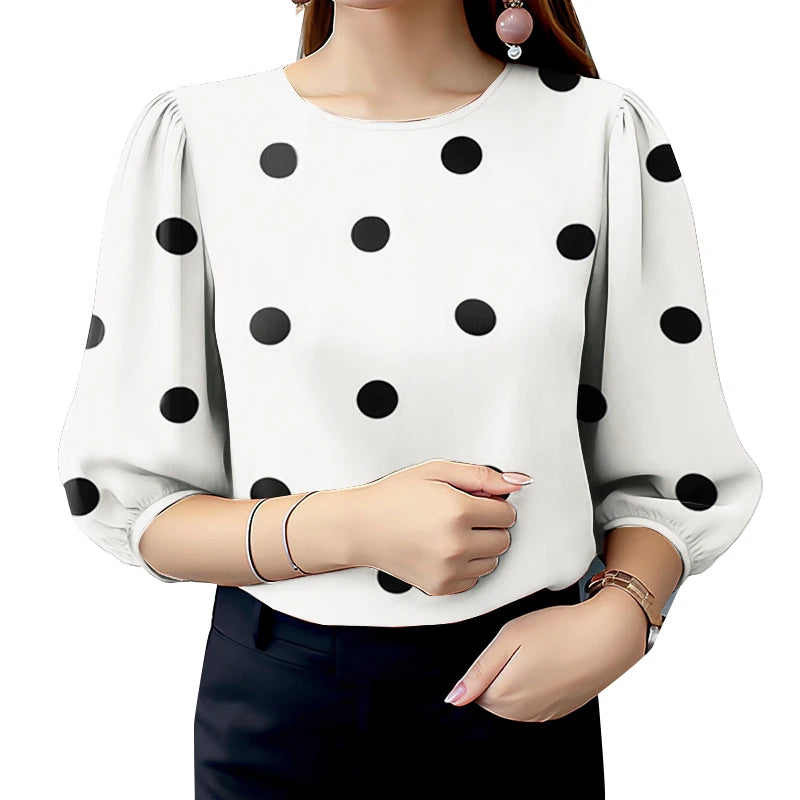 2025 Summer Polka Dots Printed Blouse ZANZEA Elegant Women Shirt Casual O-Neck 3/4 Sleeve Holiday Tops Fashion OL Work Blusas - Matrix-studios.com