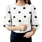 2025 Summer Polka Dots Printed Blouse ZANZEA Elegant Women Shirt Casual O-Neck 3/4 Sleeve Holiday Tops Fashion OL Work Blusas - Matrix-studios.com