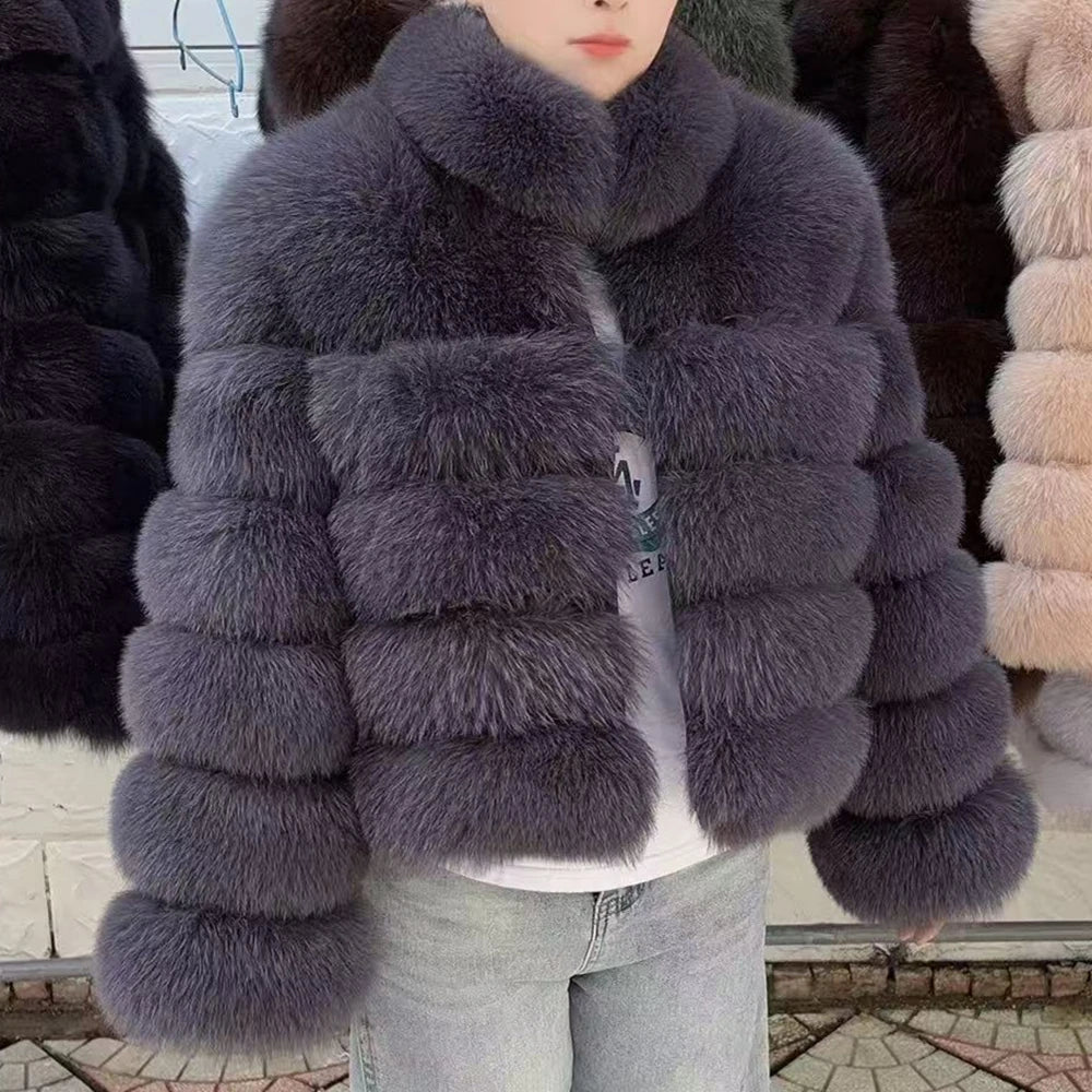 QUEENTINA Winter New Women's Cold Real Fox Fur Coat With Collar Especially Overcoat Leather Female Natural Plus Size 2023 Luxury - Matrix Studios
