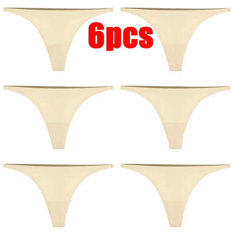 1-6pcs Seamless Panties Ice Silk Seamless Panties For Women Soft Thin Thongs Woman Satin Underwear Female Bikini String Panties - Matrix Studios