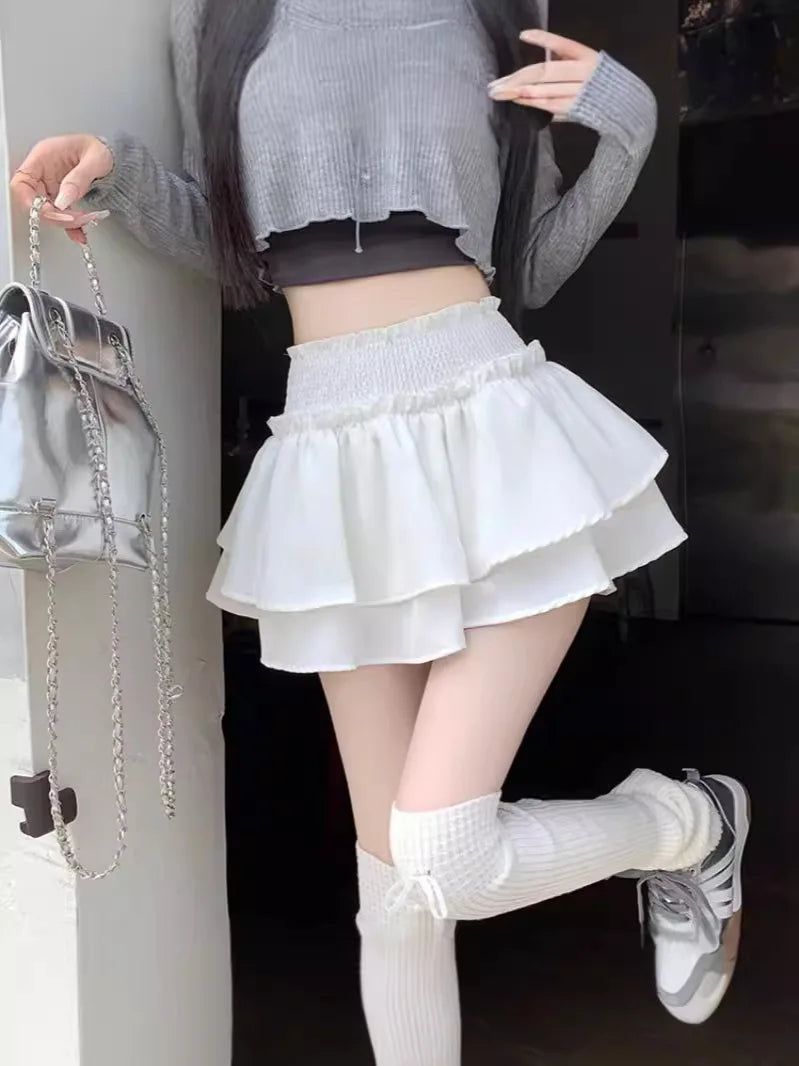 Mini Skirt Cute Sexy Balletcore Elastic High Waist Ball Gown Ruffle Patchwork Lolita Skirt Short Korean Sweet Y2K Women Clothing - Matrix-studios.com