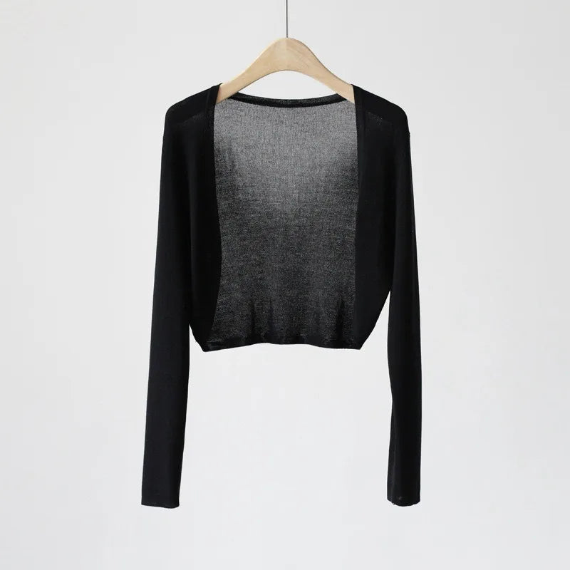 Ice Silk Knitted Cardigan Jacket Women Summer Shawl Sunscreen Outer Layer Thin Vest Air Conditioning Shirt Short Coat - Matrix Studios
