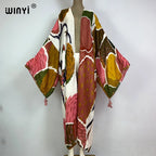 2023 WINYI New Cotton Feeling Bikini Cover-ups Bohemian Print Front Open Long Kimono Kaftan Beach Cover Ups for Swimwear Dresses - Matrix Studios