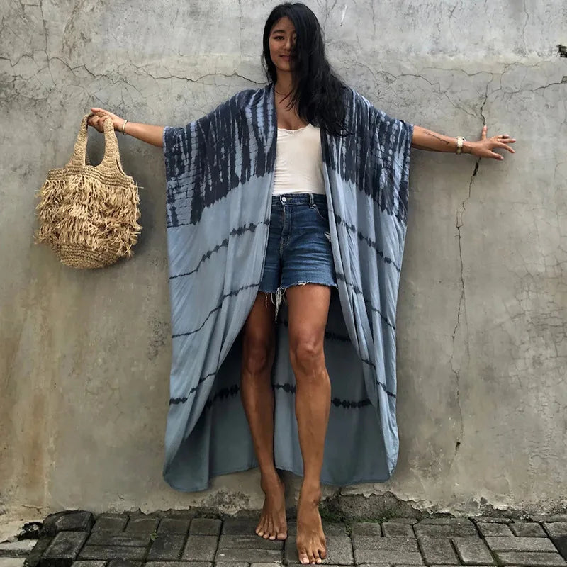 Beach Cover Ups for Swimwear Women Black Tie Dye Kimono Swimsuit Cape Summer Dress 2022 Beachwear Outfits Sales - Matrix Studios