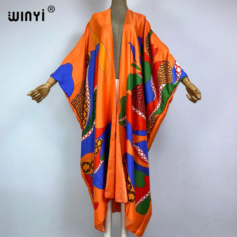 WINYI Kimono Africa Summer Boho Print Beach Outfits for Women Cover-Up Long Coat Elegant Coat Beach Outfits for Women Maxi Dress - Matrix Studios
