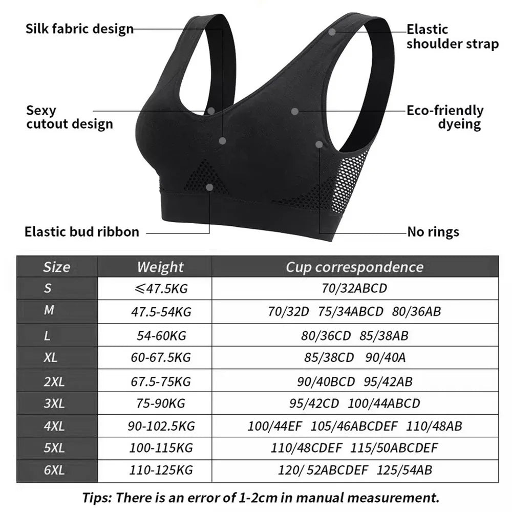 Seamless Mesh Women Sports Bras Fitness Gym Running Underwear Shockproof Bra Wireless 6XL Plus Size Crop Top Breathable Yoga Bra - Matrix Studios