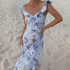 Summer Flower Printed Women's Sexy Low-cut Dress Sleeveless Backless Slim Sling Dresses 2025 Beach Vacation Lady Vestidos - Matrix-studios.com