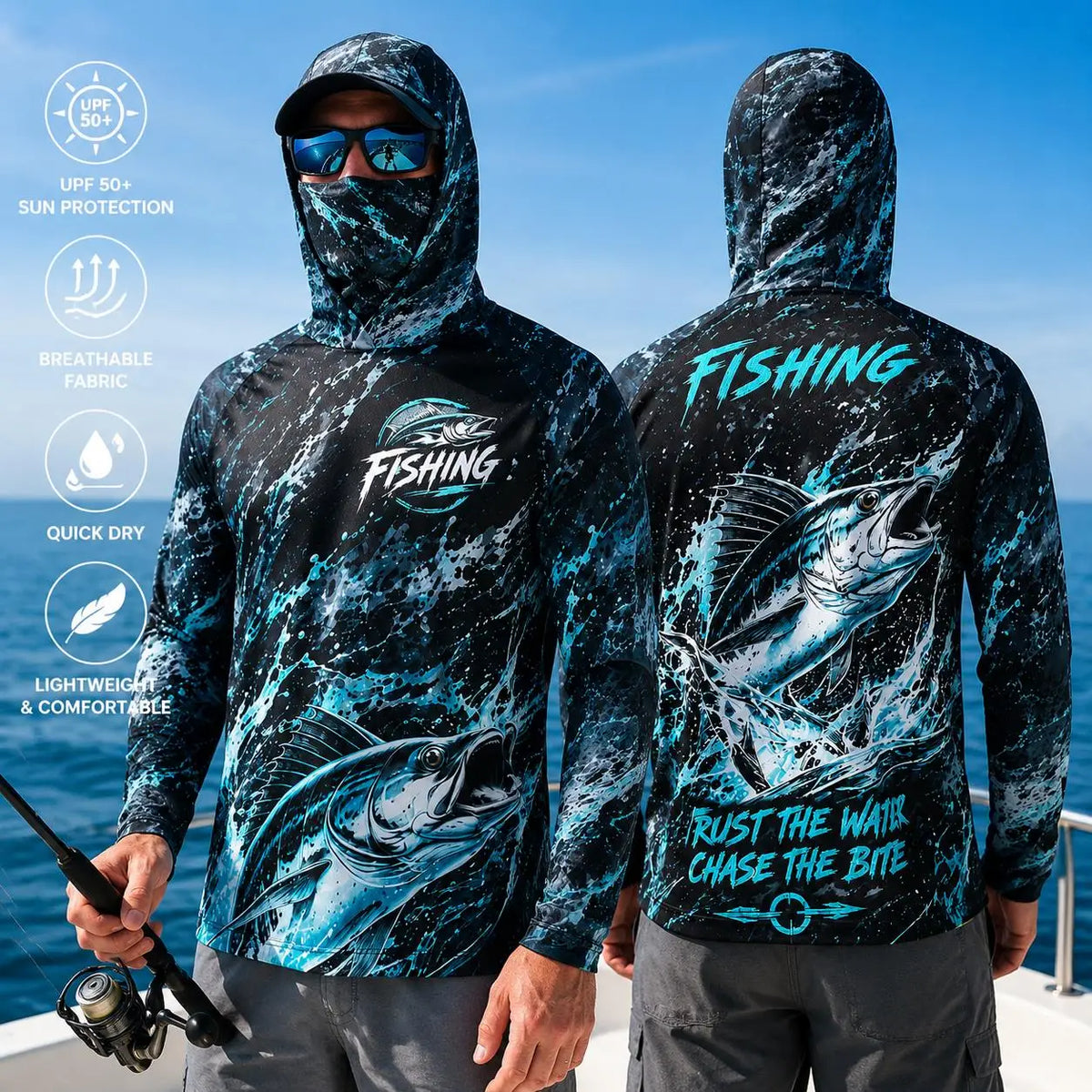 Men's Hooded Fishing Shirt UPF Sun Protection Breathable Long Sleeve Quick Dry Outdoor Angling Jersey With Face Cover - Matrix Studios