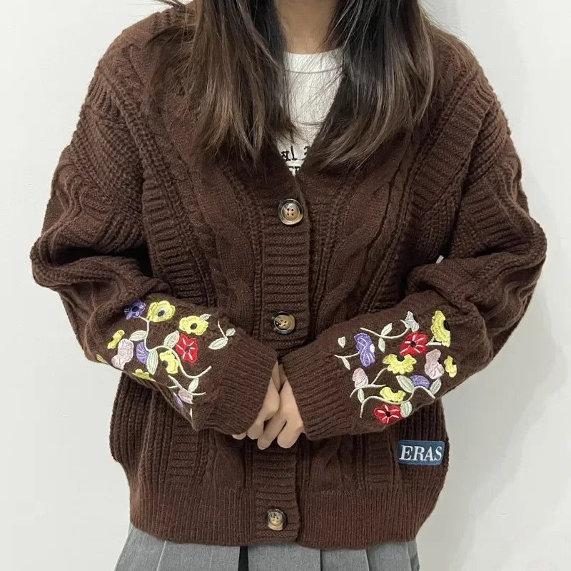 2025 Plus Size Eras Cardigan for Women Autumn Winter Flower Embroidered Knitted Sweater Y2k Girl Vintage Fashion Cardigans Tops - Matrix Studios