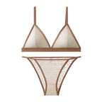 Women Triangle Bra and Panties Set Sheer Floral Lace Bralette Low-Rise Briefs Sexy Lingerie Set Removable Pads Ladies Underwear - Matrix-studios.com
