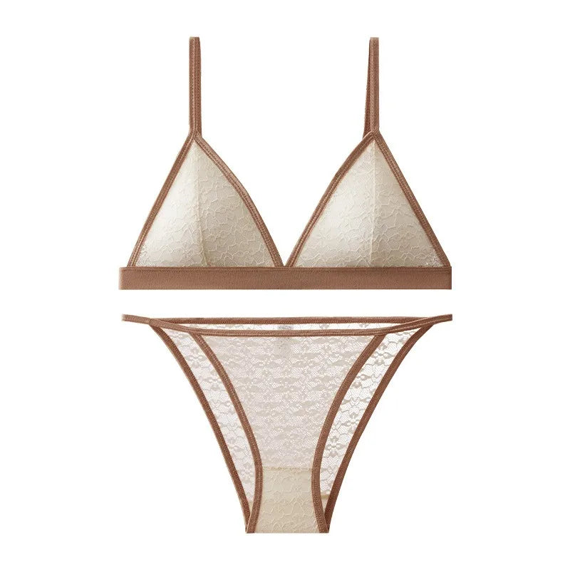 Women Triangle Bra and Panties Set Sheer Floral Lace Bralette Low-Rise Briefs Sexy Lingerie Set Removable Pads Ladies Underwear - Matrix-studios.com