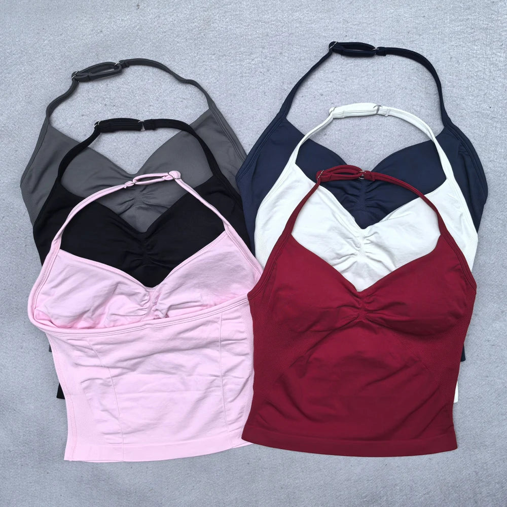 2 Pieces Yoga Set Women Backless Halter Tops High Waist Seamless Shorts Gym Suit Fitness Clothes Sportswear Workout Sets - Matrix-studios.com