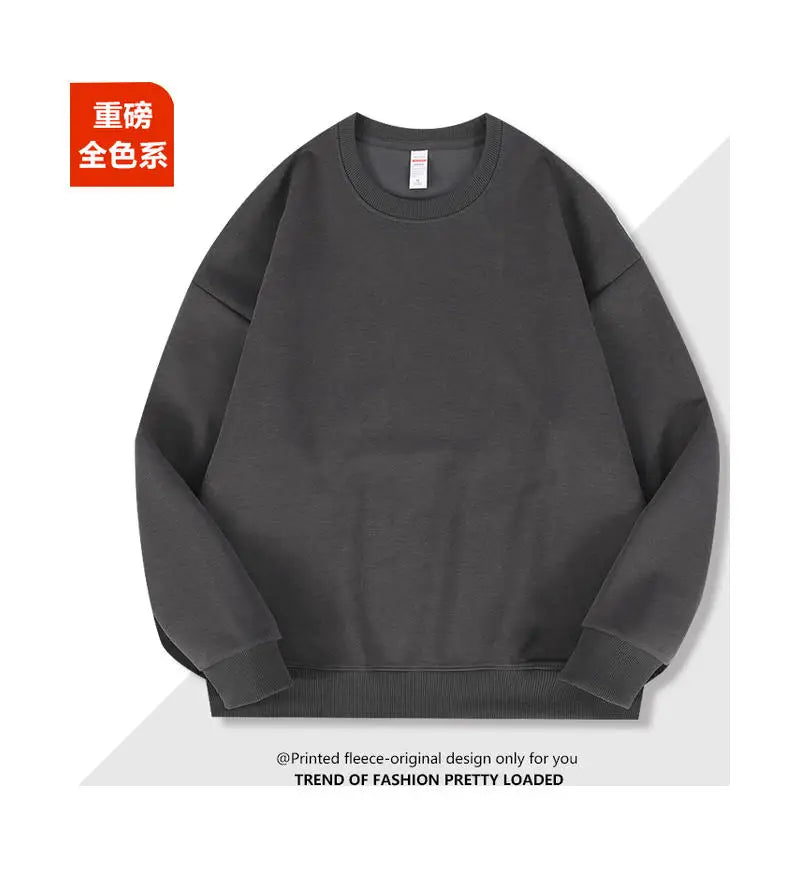 2026 Burgundy 500g Heavyweight Fleece-Lined Crew Neck Sweatshirt Unisex Autumn Winter Base Shirt Pullover Loose Top - Matrix Studios
