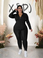 Plus Size Women 2 Piece Set Outfit Stretchy Hoode and Pant Trouser Suits New in Matching Sets Fall Workout Outfits Tracksuit - Matrix-studios.com