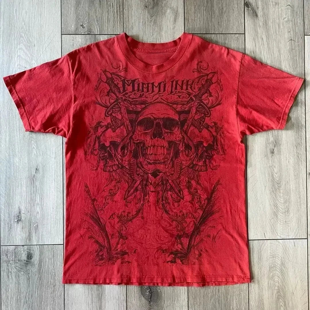 Y2K Affliction T Shirt Vintage Clothing Punk Hip Hop Graphic Print Oversized T shirt Women Round Neck Cotton Short Sleeve Tops