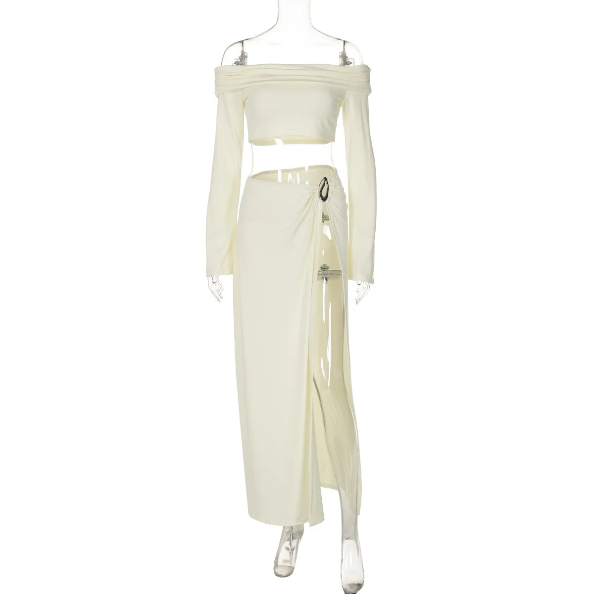 Women's Solid Beach Skirt Sets Sexy High Split Slim Bohemian Outfits Off The Shoulder Holiday Fashion 2 Piece Set 2025 Beachwear - Matrix-studios.com