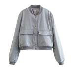 Willshela Women Fashion Solid Bomber Jackets Coat With Pockets V-Neck Single Breasted Long Sleeves Female Chic Lady Outfits - Matrix-studios.com