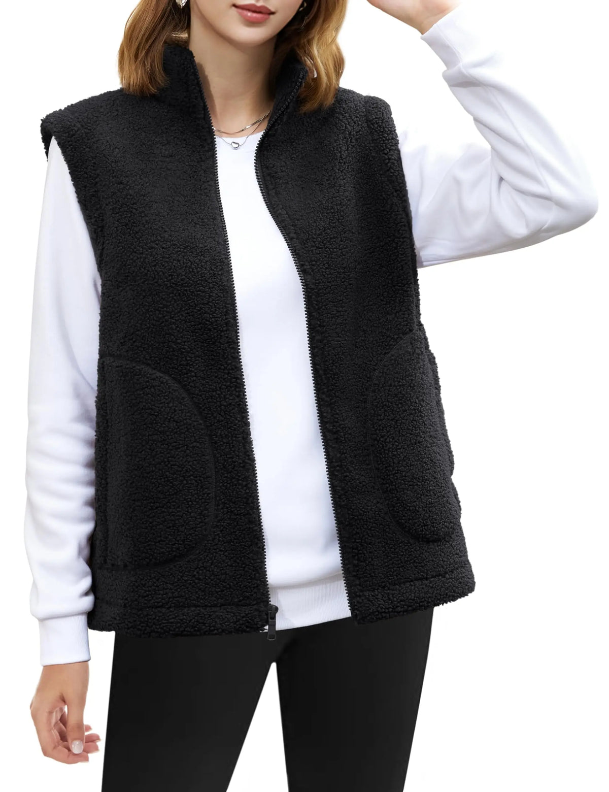 TACVASEN Polar Fleece Vests Women Fall Winter Lightweight Stand Collar Waistcoats Warm Soft 4 Pockets Sleeveless Outwear Jackets - Matrix Studios