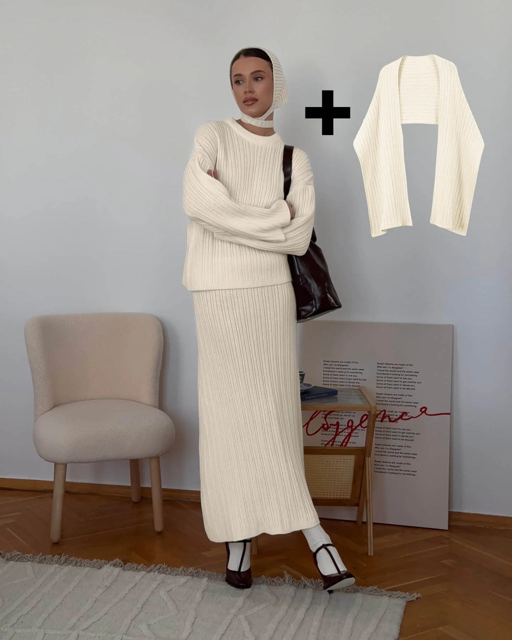 Hirsionsan Sexy Soft Elegant Vintage Women Suits 2 Pieces Female Sets Polo Neck Cardigan Sweater & Midi Dress Knitted TrackSuit - Matrix-studios.com